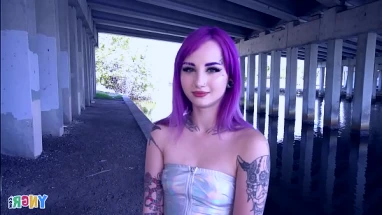 Hot Inked Purple Hair Punk Teen Gets Banged