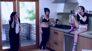 Tattooed Lesbian Goths Slip Their Tongues Into Soft Pussy